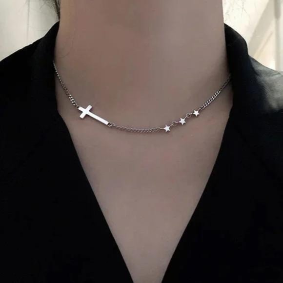 NEW 925 STERLING SILVER STAR CROSS NECKLACE, NICE NECKLACE, CUTE NECKLACE - Picture 2 of 5